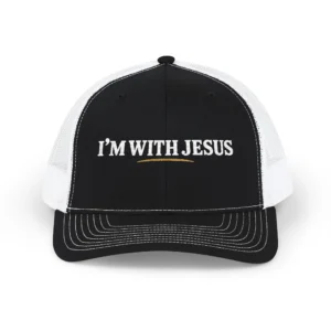 I’m With Jesus Trucker Hat | IWJ Christian Mesh Cap | Cream Embroidered