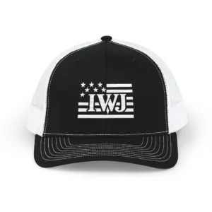 IWJ USA FLAG Trucker Hat | IWJ Patriot Mesh Cap | White Embroidered