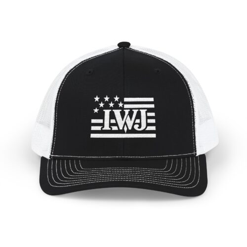IWJ USA FLAG Trucker Hat | IWJ Patriot Mesh Cap | White Embroidered