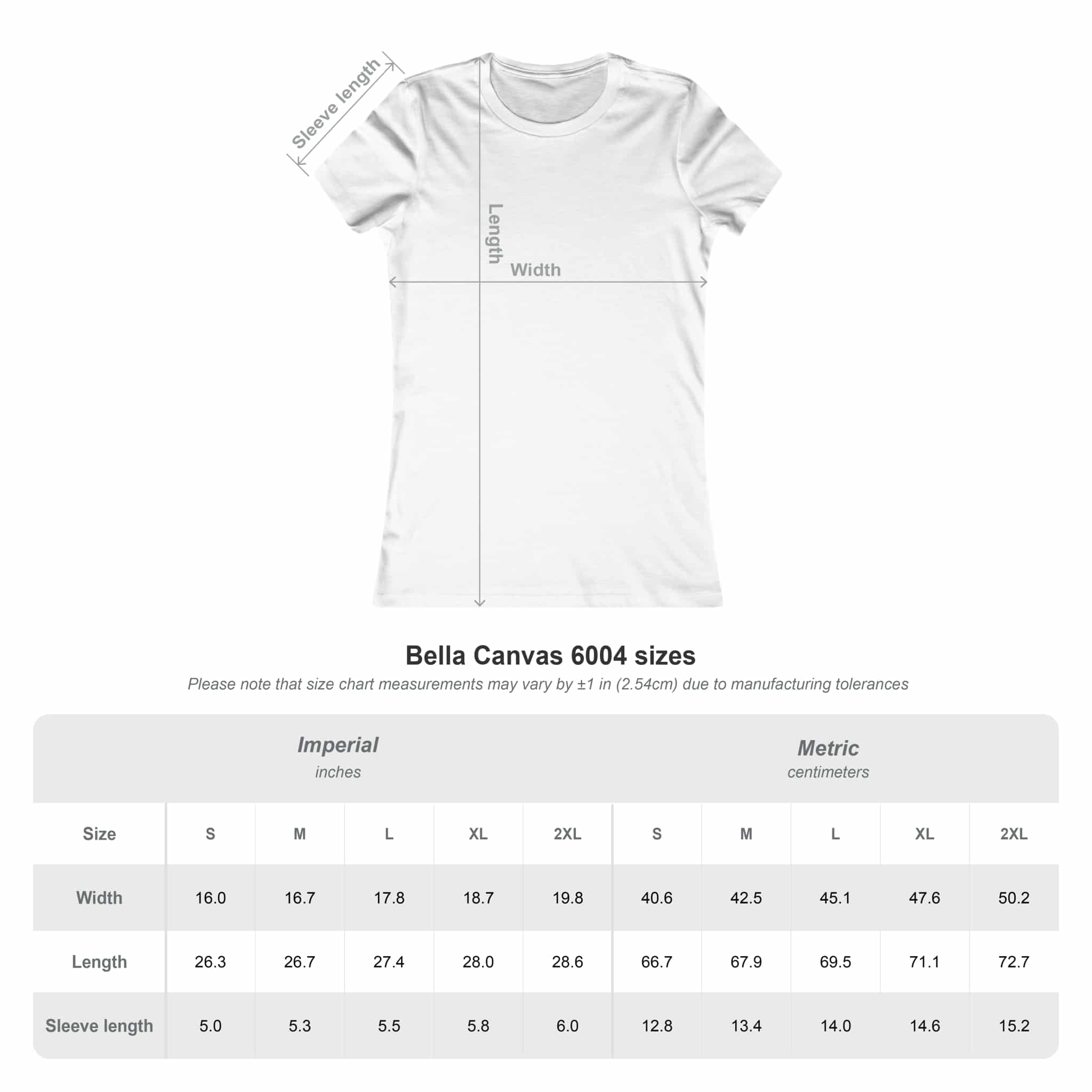 I'm With Jesus Size Guide BELLA + CANVAS 6004 (WOMEN’S FITTED)