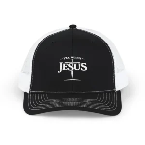 I’m With Jesus White Trucker Hat | Faith Hat | Embroidered Cap