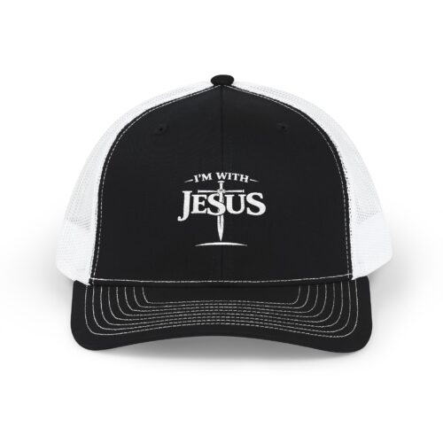 I’m With Jesus White Trucker Hat | Faith Hat | Embroidered Cap