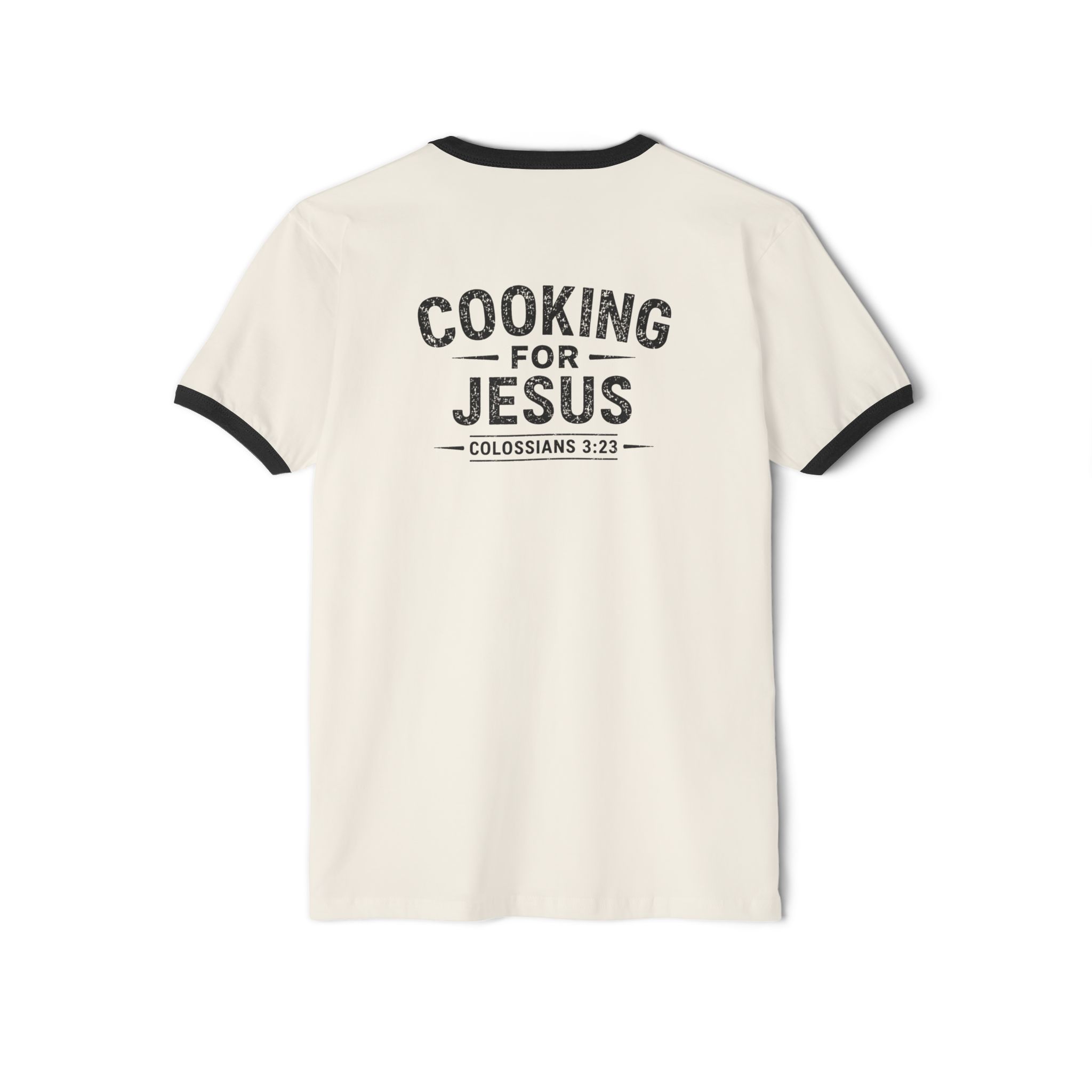 Cooking for Jesus Men's & Women's Ringer T-Shirt | Colossians 3:23 Tee | IWJ - Image 8