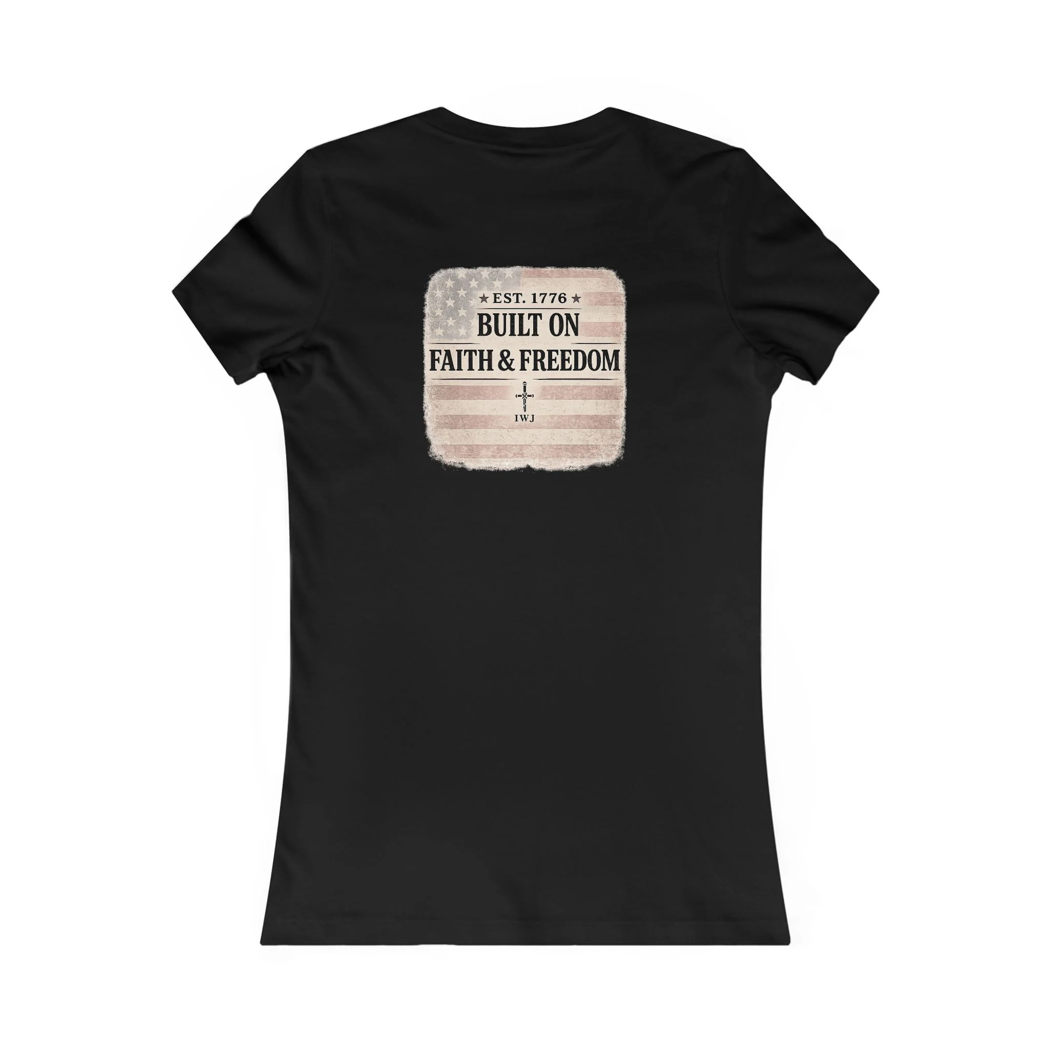 Faith & Freedom Women’s IWJ Graphic Tee | Vintage USA Flag Shirt - Image 6