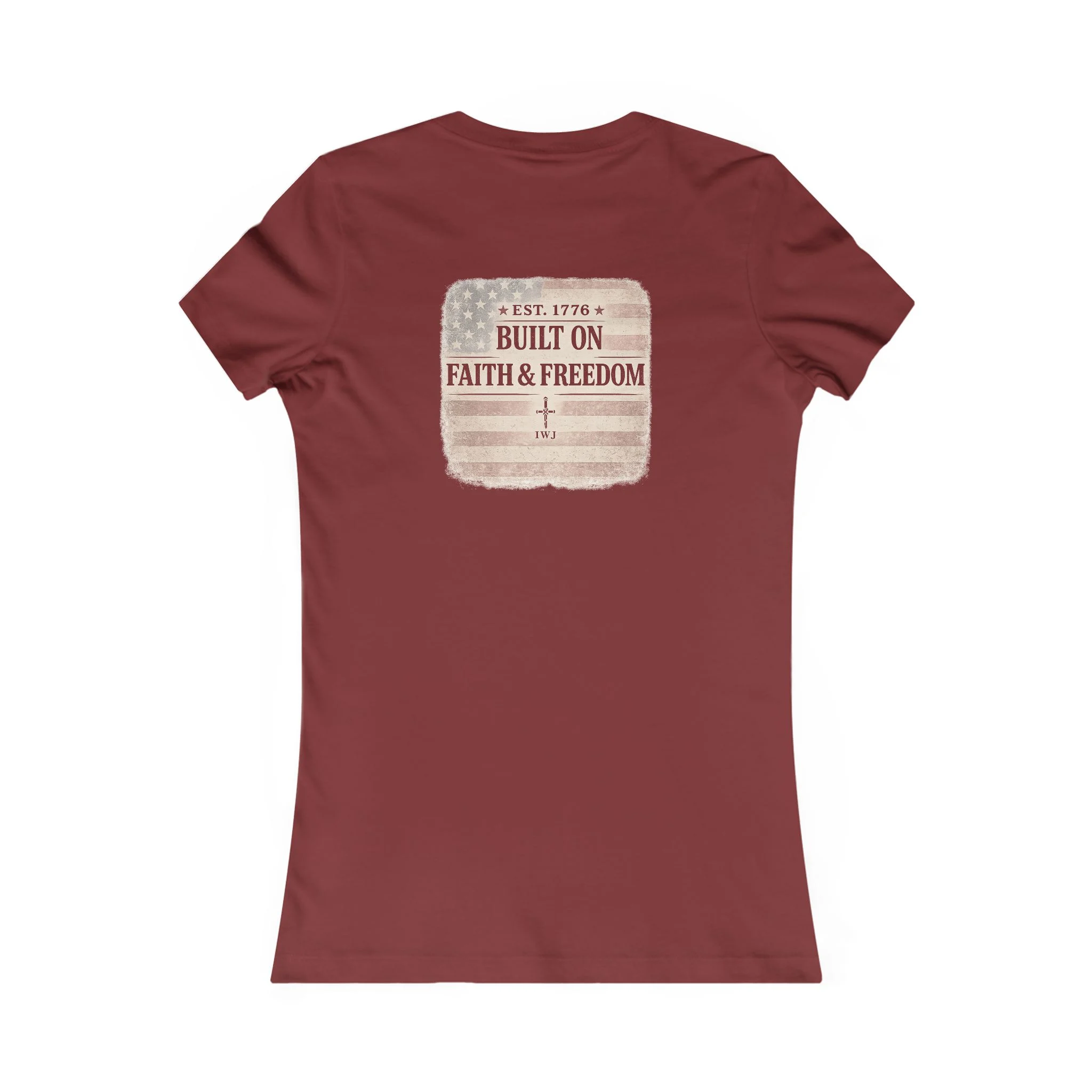 Faith & Freedom Women’s IWJ Graphic Tee | Vintage USA Flag Shirt - Image 8