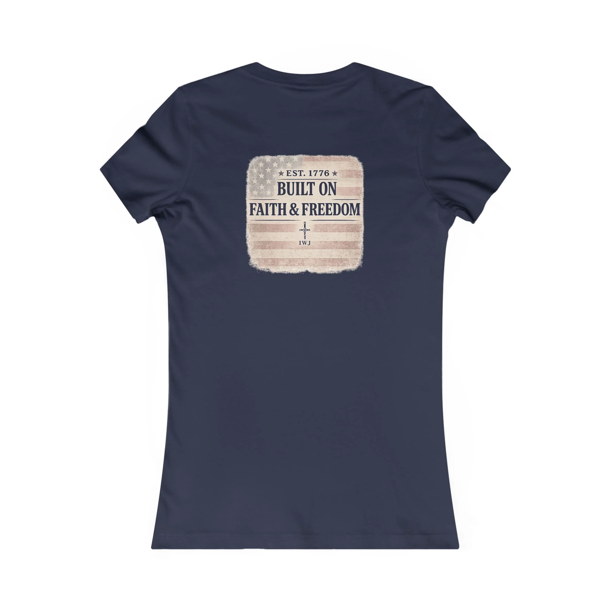 Faith & Freedom Women’s IWJ Graphic Tee | Vintage USA Flag Shirt