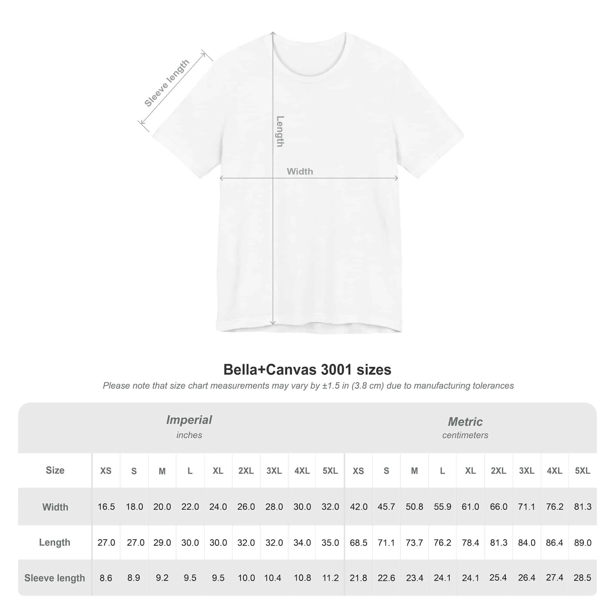 Size Chart, UNISEX