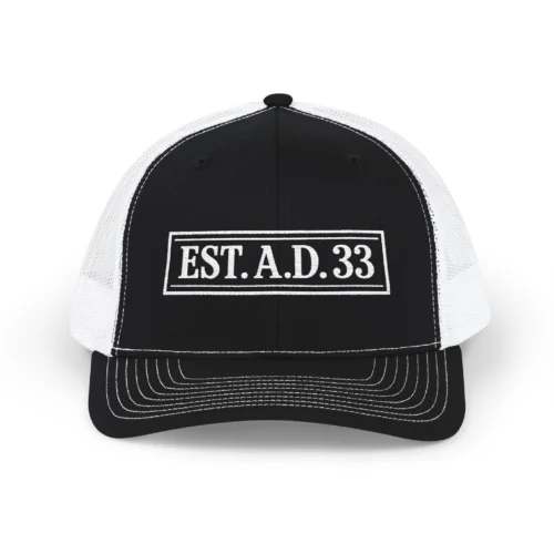 IWJ EST. A.D. 33 Trucker Hat | I'm With Jesus Cream Patch Hat