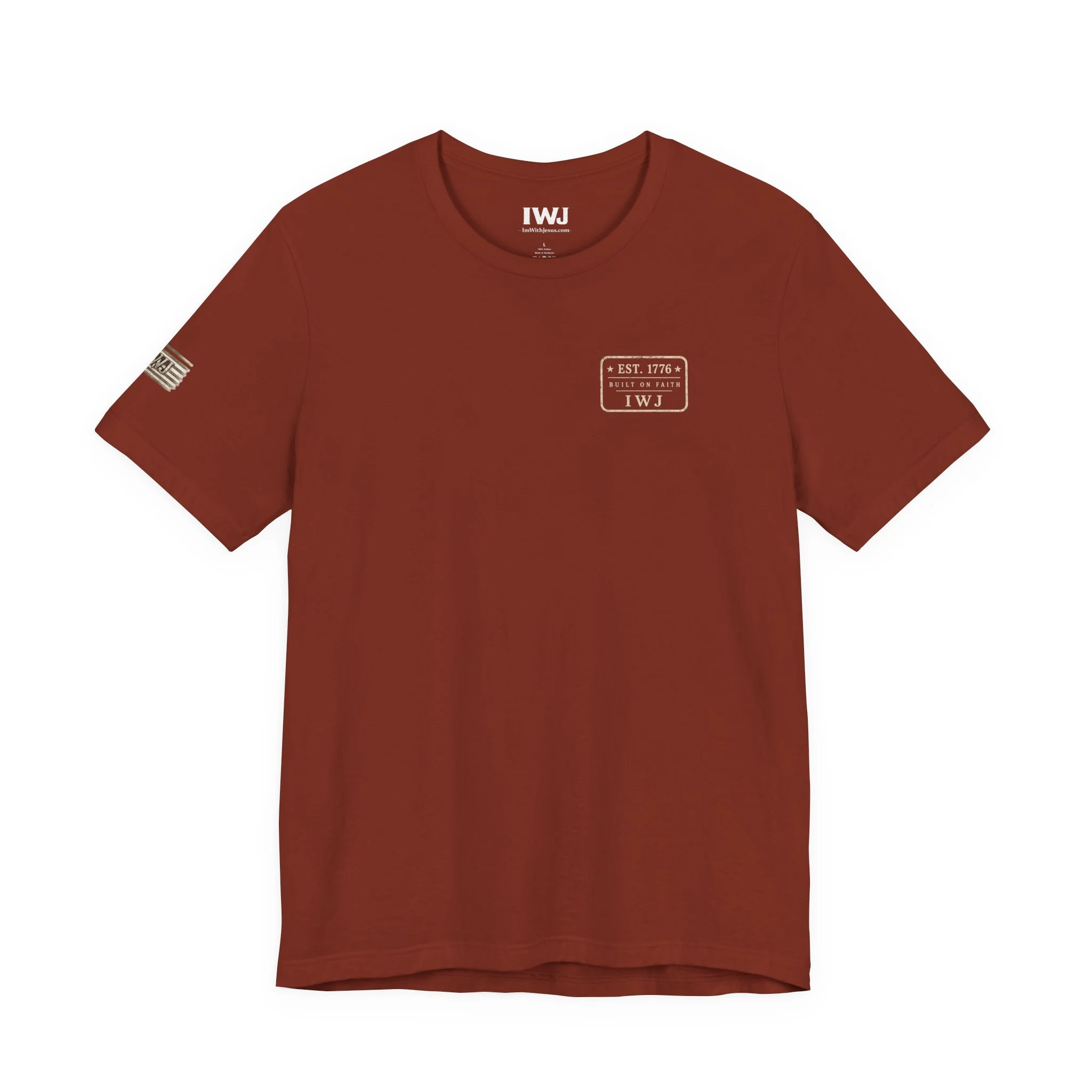 Built on Fatih IWJ USA T-Shirt | EST. 1776 Patriotic Faith Tee - Image 7