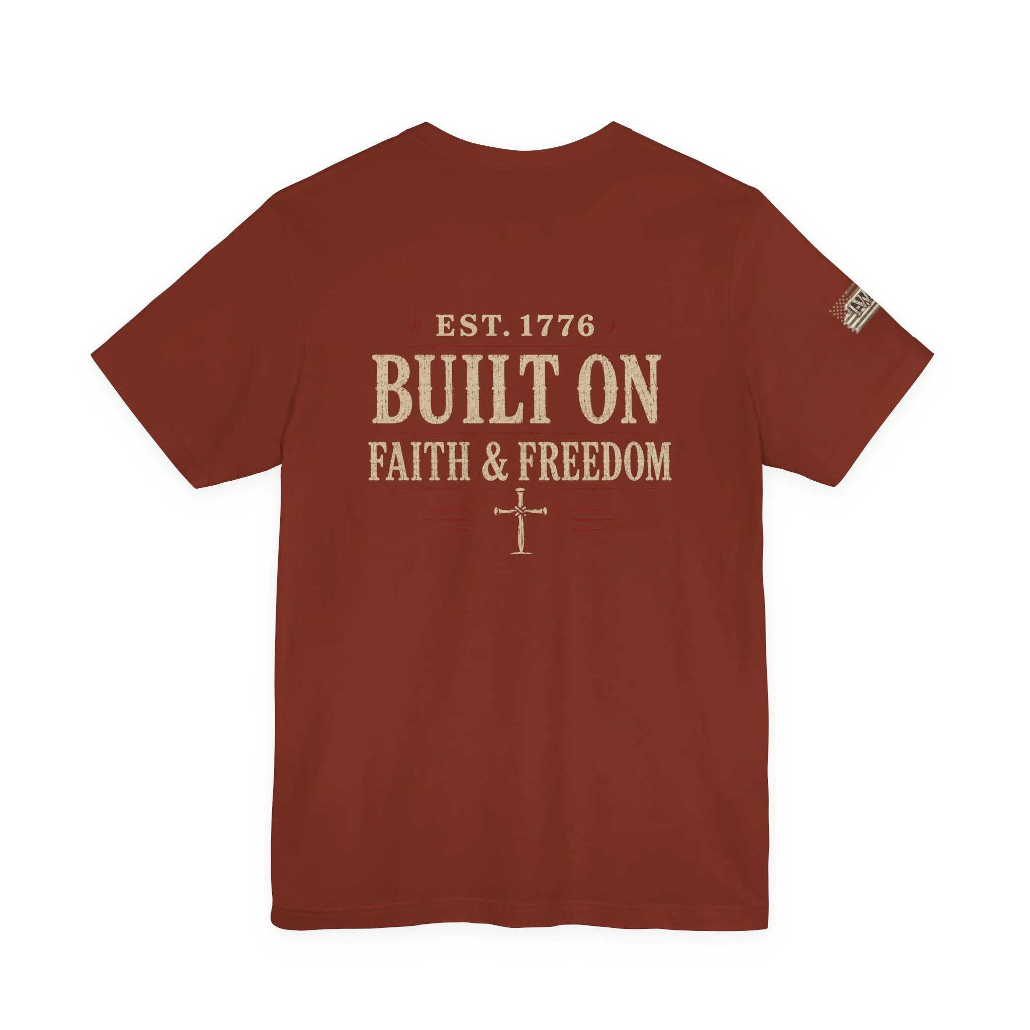 Built on Fatih IWJ USA T-Shirt | EST. 1776 Patriotic Faith Tee - Image 8