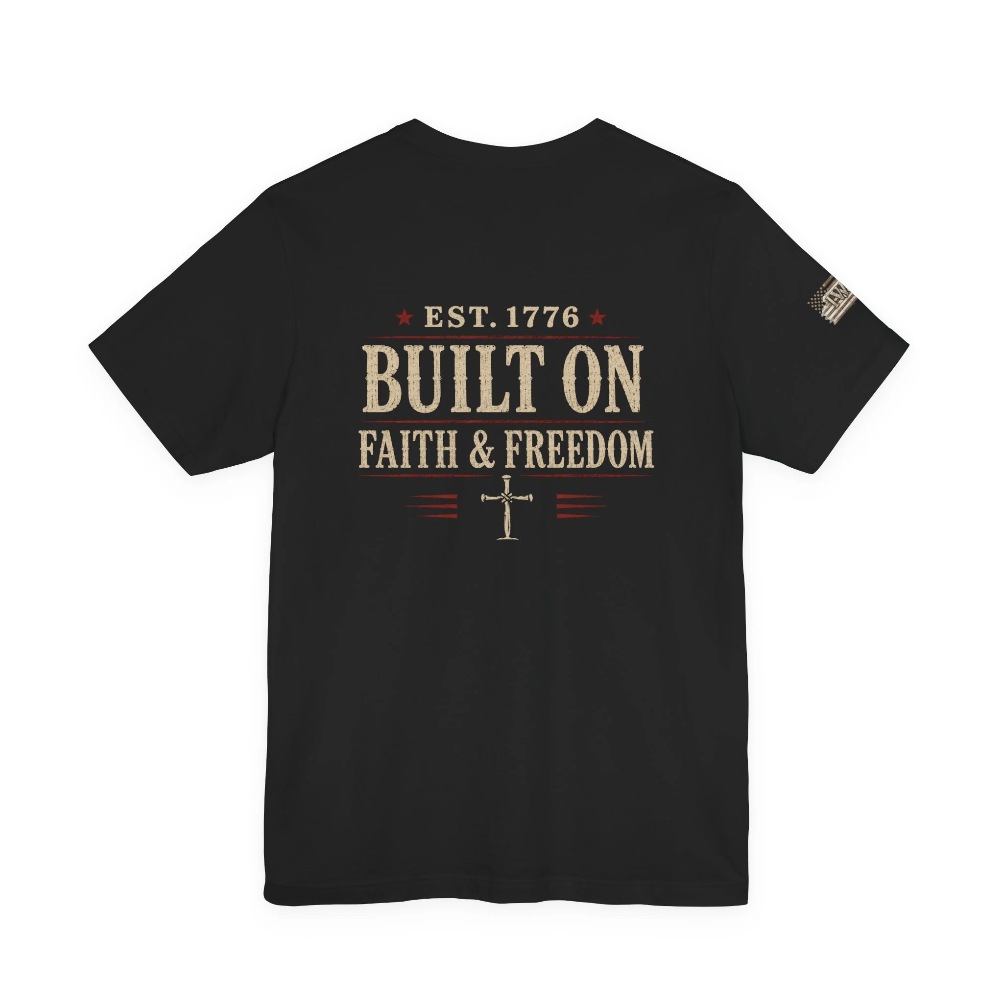 Built on Fatih IWJ USA T-Shirt | EST. 1776 Patriotic Faith Tee - Image 2