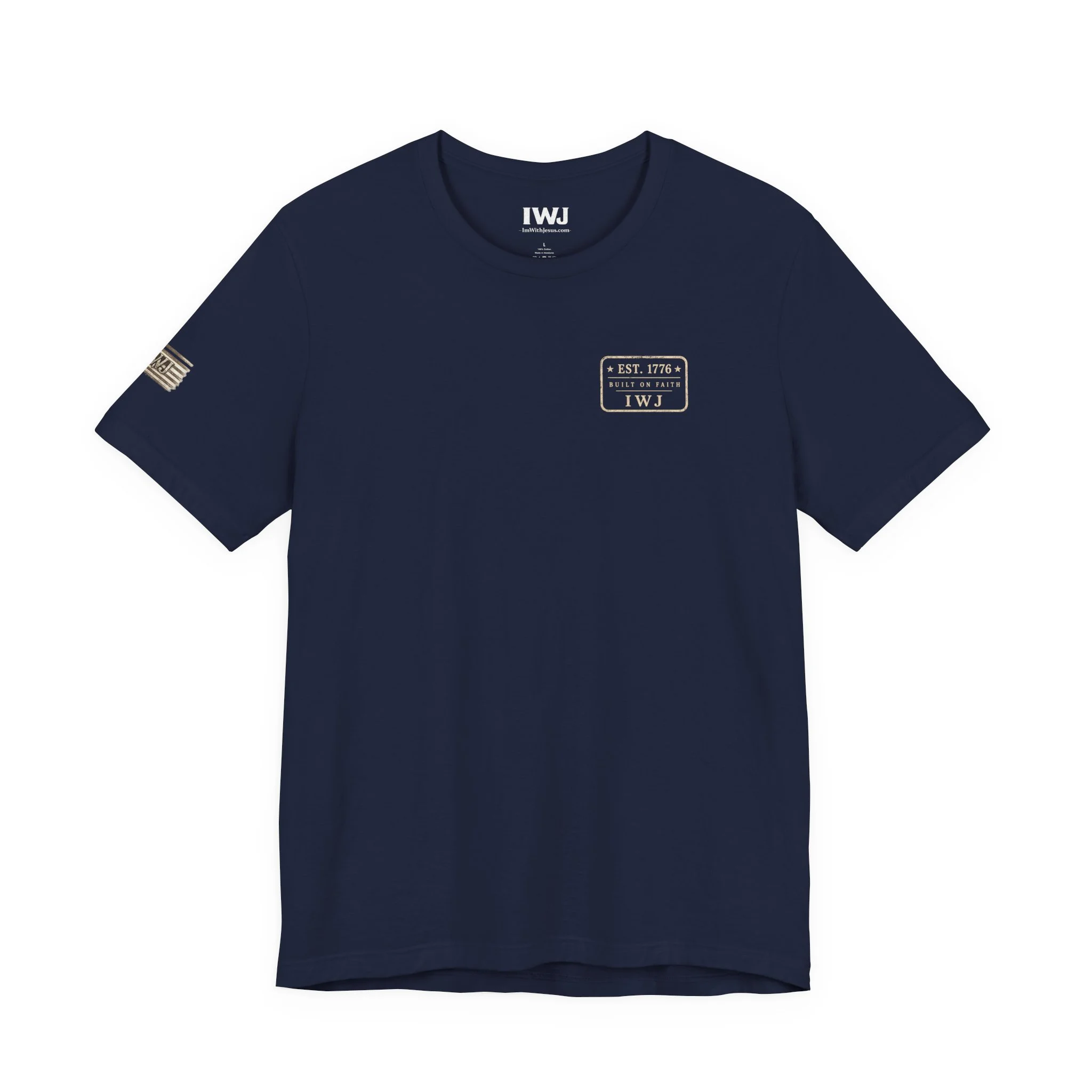 Built on Fatih IWJ USA T-Shirt | EST. 1776 Patriotic Faith Tee - Image 3