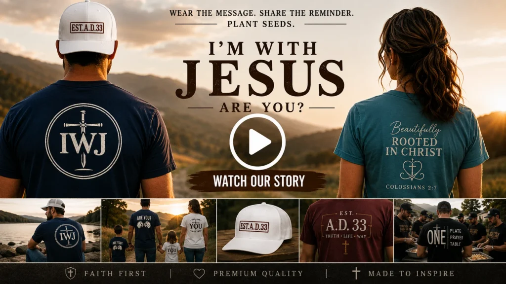 I’m With Jesus Are YOU Brand Video Hero Image Watch Our Story Christian Apparel I'm With Jesus Are YOU Brand Video Hero Image Watch Our Story Christian Apparel