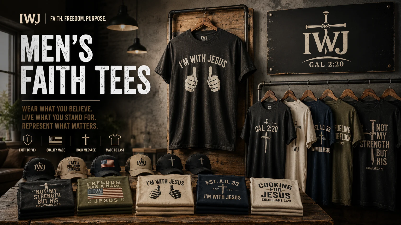 I'm With Jesus IWJ Christian Apparel Men's Faith Tees Collection