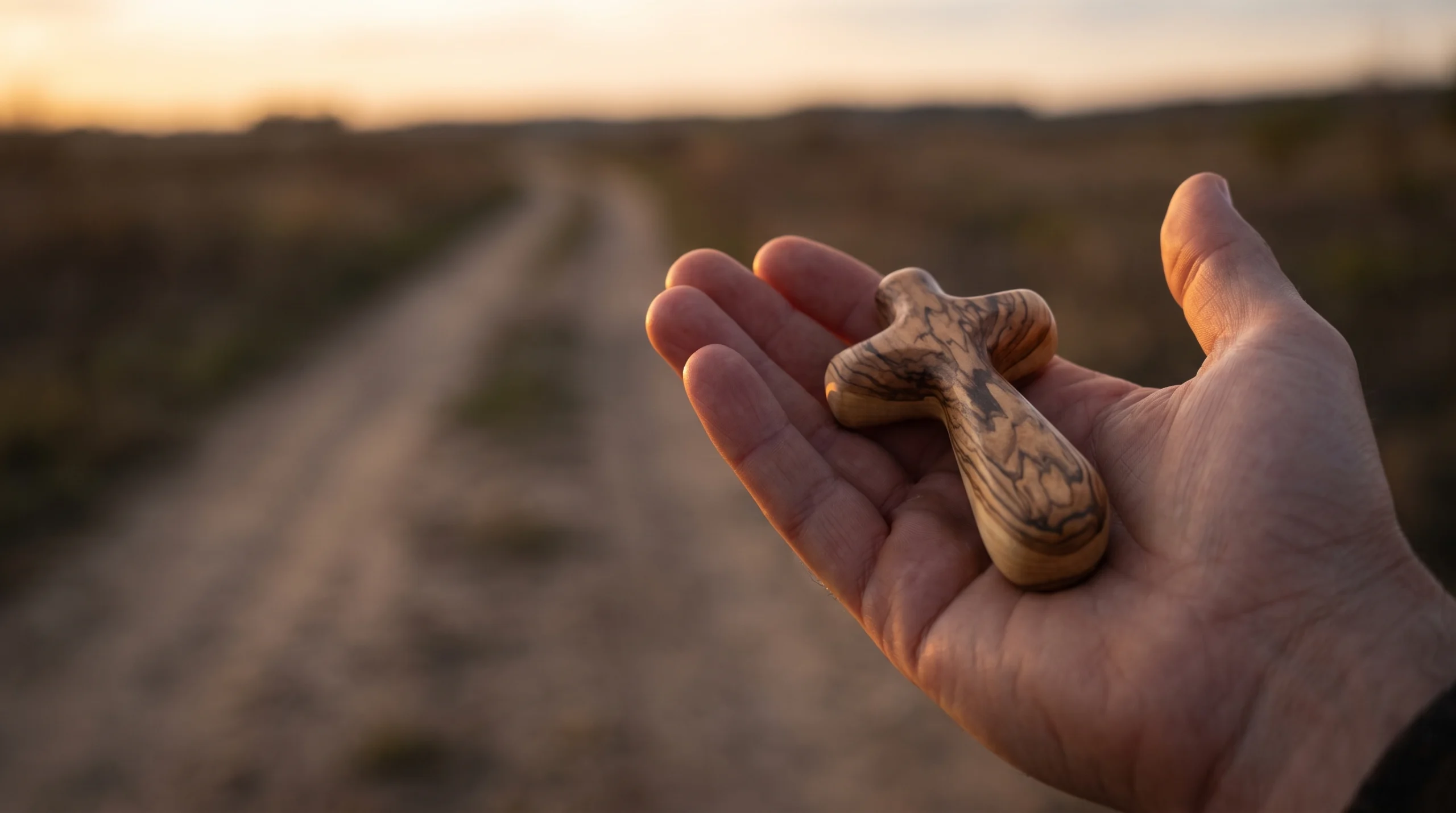 Olive Wood Palm Cross held in hand as a daily faith reminder