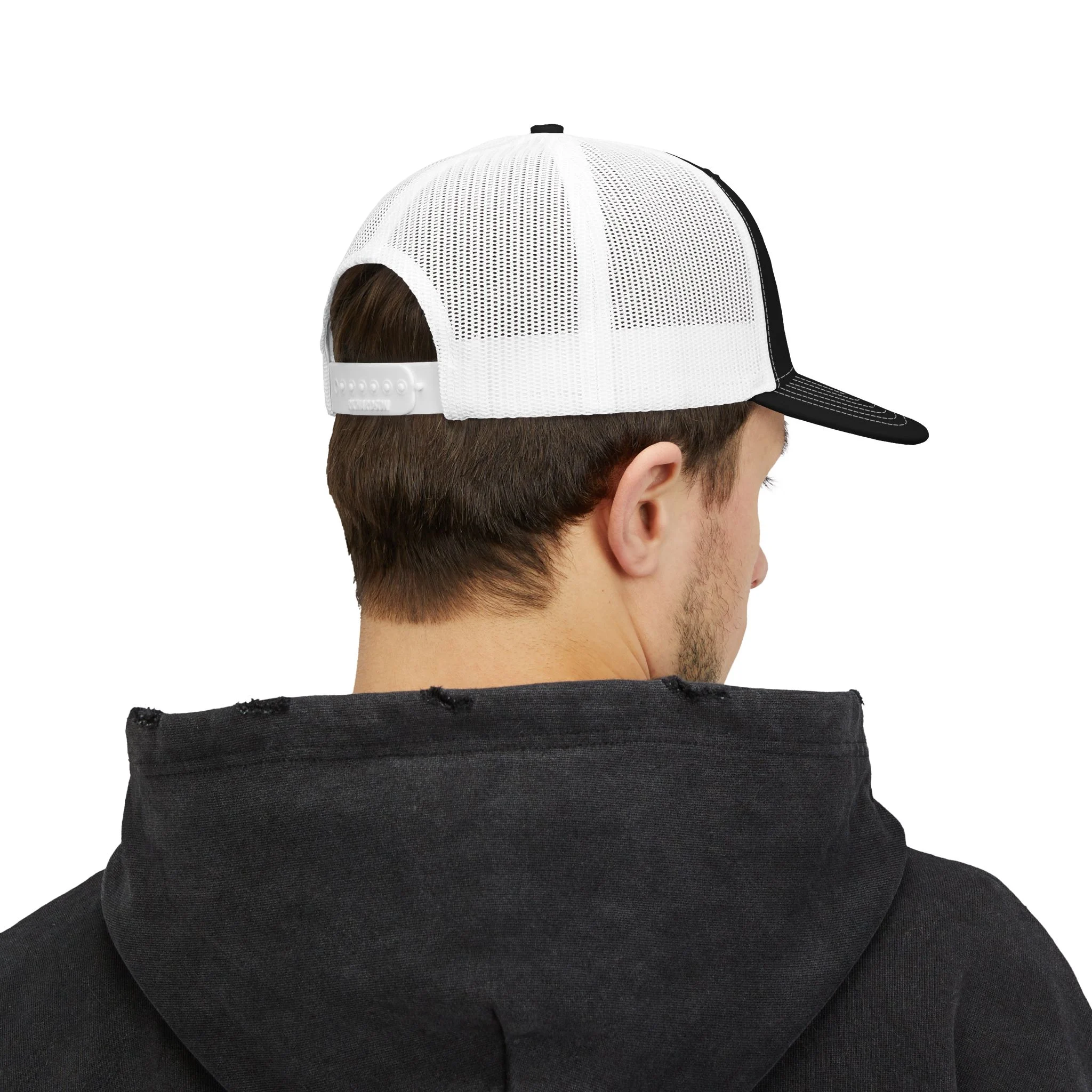IWJ USA FLAG Trucker Hat | IWJ Patriot Mesh Cap | White Embroidered - Image 4