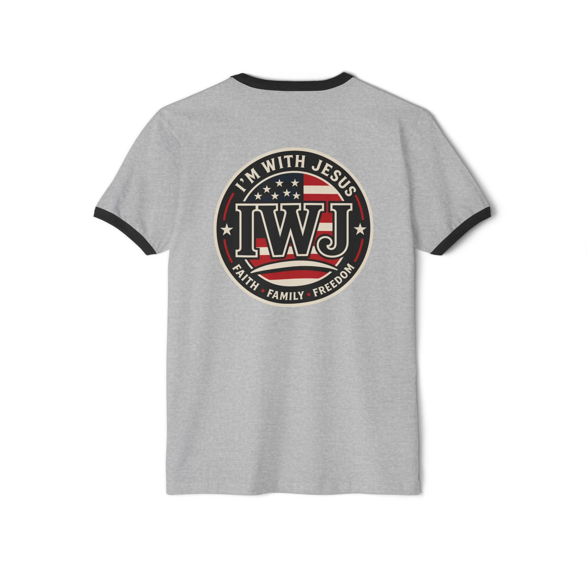 I’m With Jesus IWJ Ringer T-Shirt | USA Faith Family Freedom - Image 4