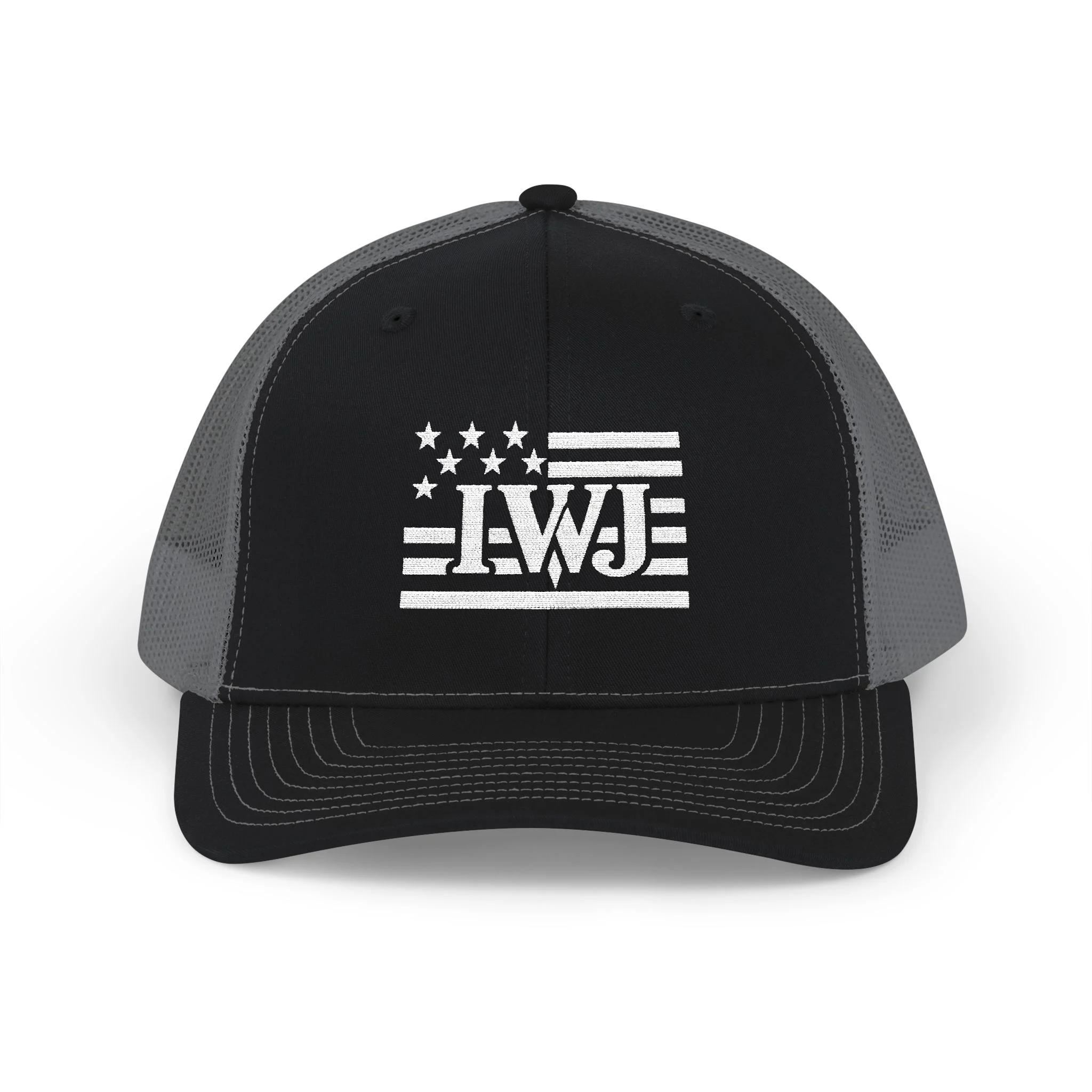 IWJ USA FLAG Trucker Hat | IWJ Patriot Mesh Cap | White Embroidered - Image 5
