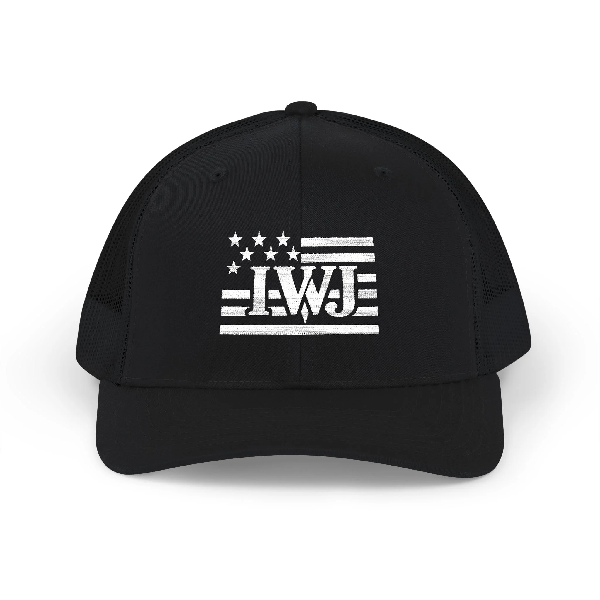 IWJ USA FLAG Trucker Hat | IWJ Patriot Mesh Cap | White Embroidered - Image 9