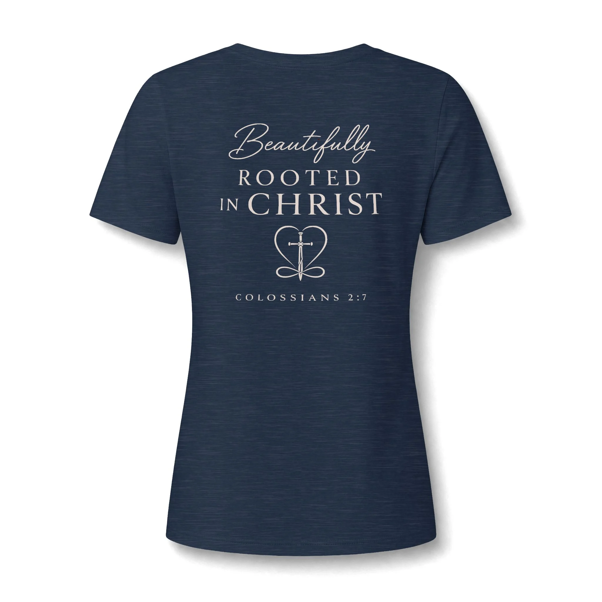 Beautifully Rooted In Christ | Women's V-Neck Christian T-Shirt | Rebekah Boutique Faith Apparel