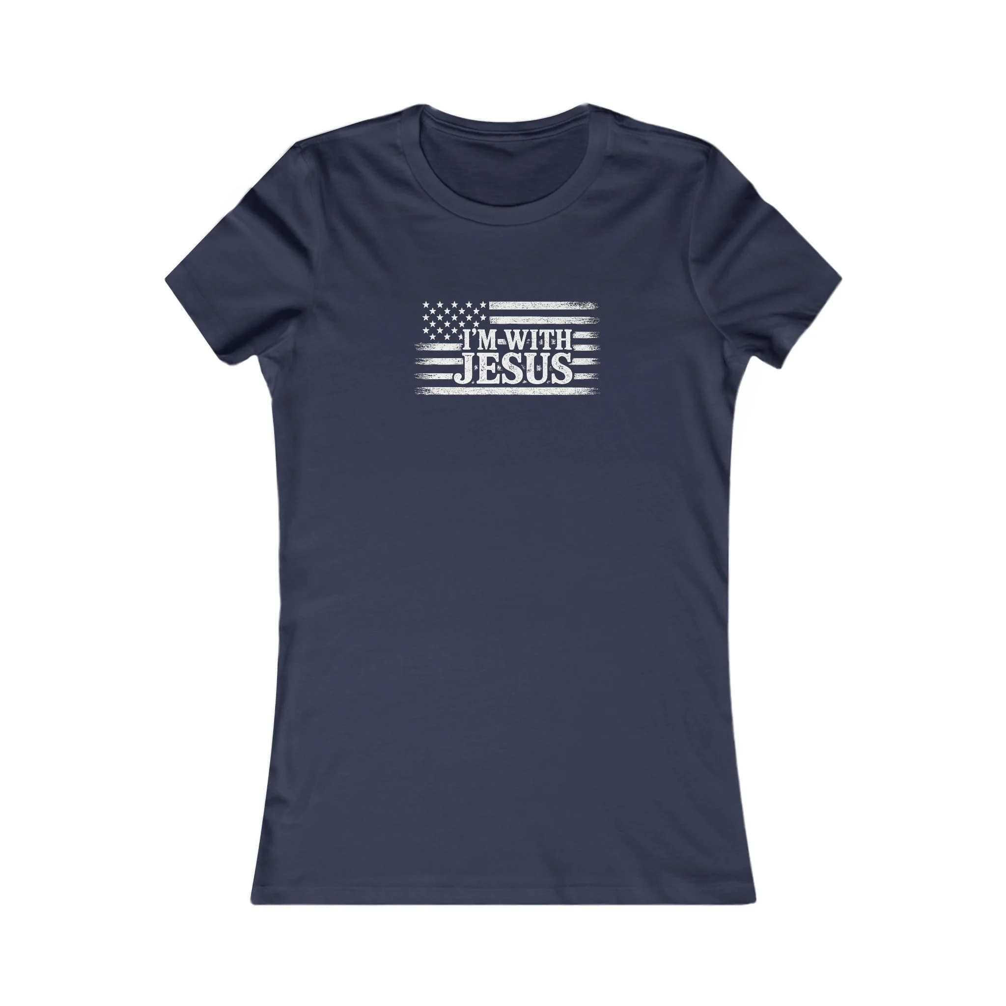 Women’s I'm With Jesus Flag Tee | Faith & Freedom Shirt | Front Graphic - Image 3