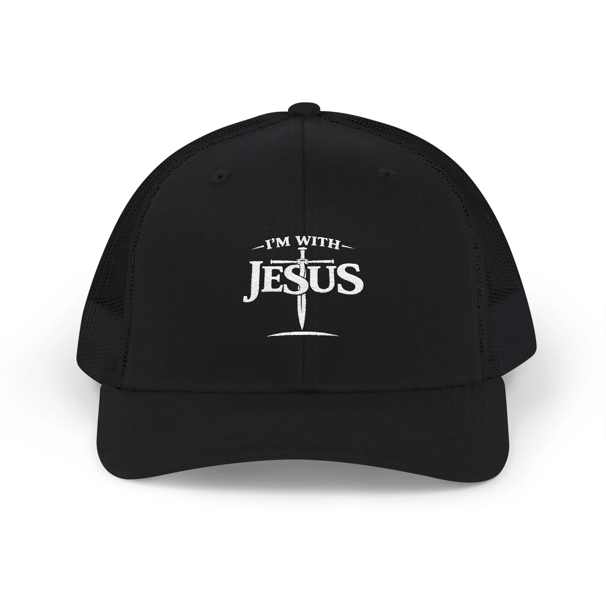 I’m With Jesus White Trucker Hat | Faith Hat | Embroidered Cap - Image 7