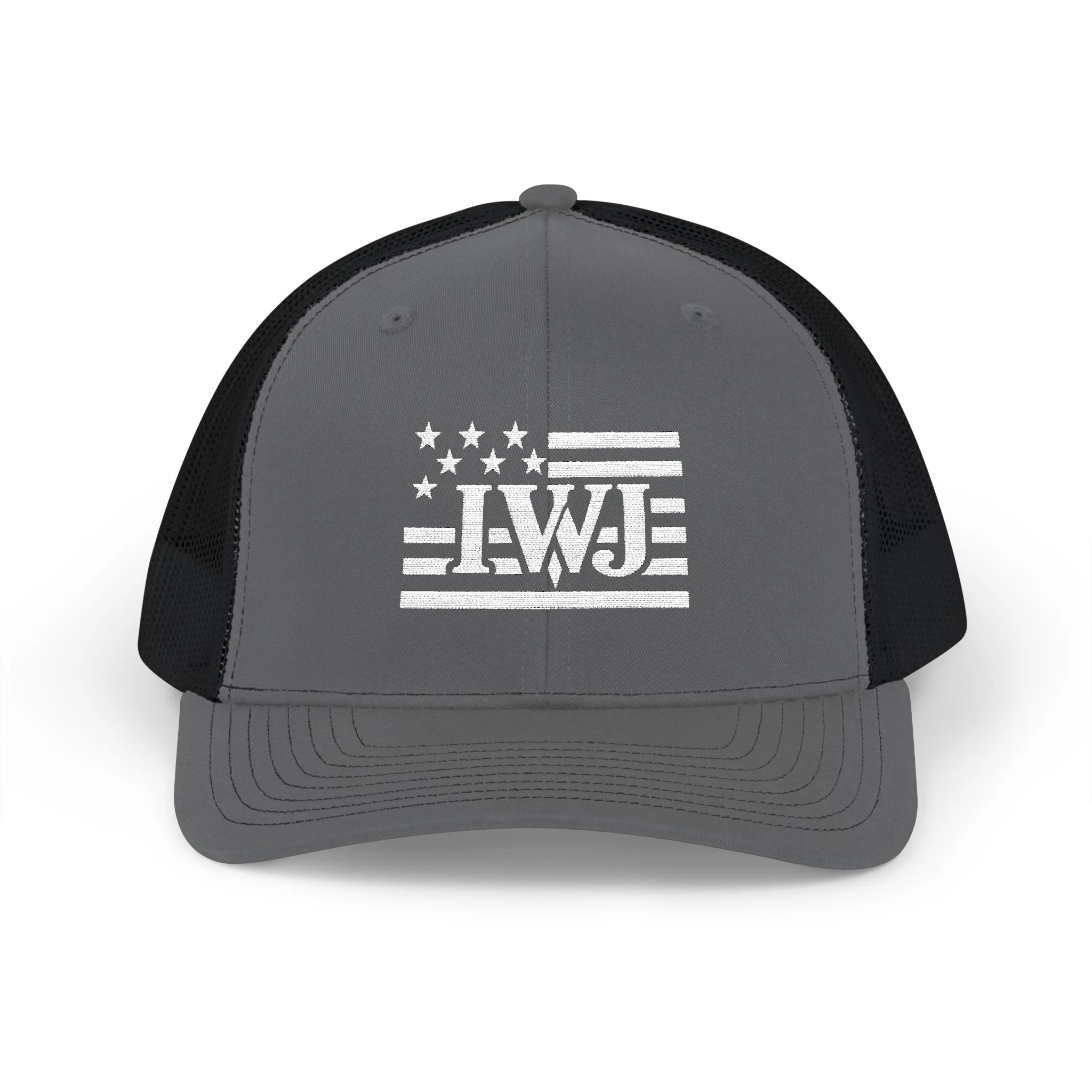 IWJ USA FLAG Trucker Hat | IWJ Patriot Mesh Cap | White Embroidered - Image 13