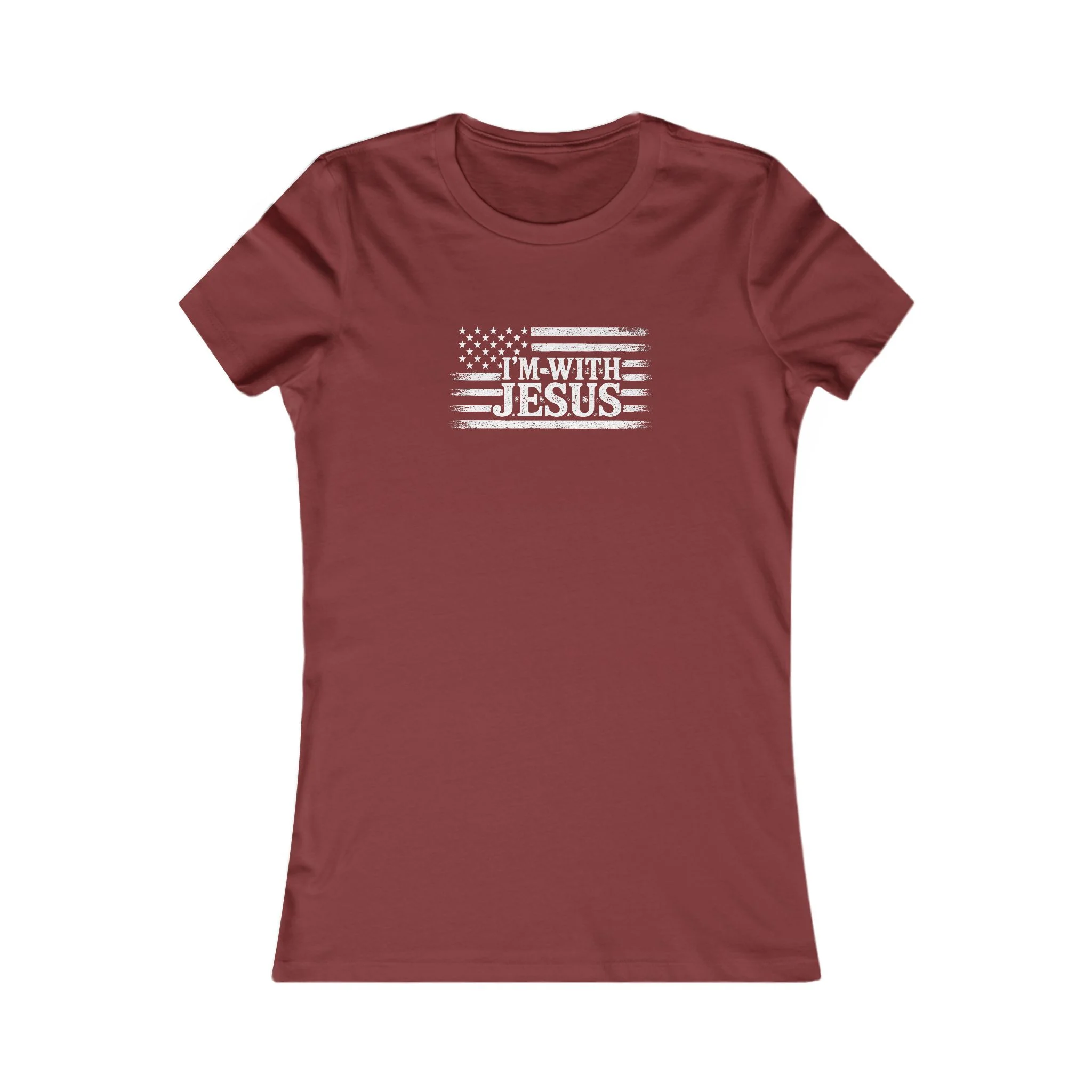 Women’s I'm With Jesus Flag Tee | Faith & Freedom Shirt | Front Graphic - Image 2