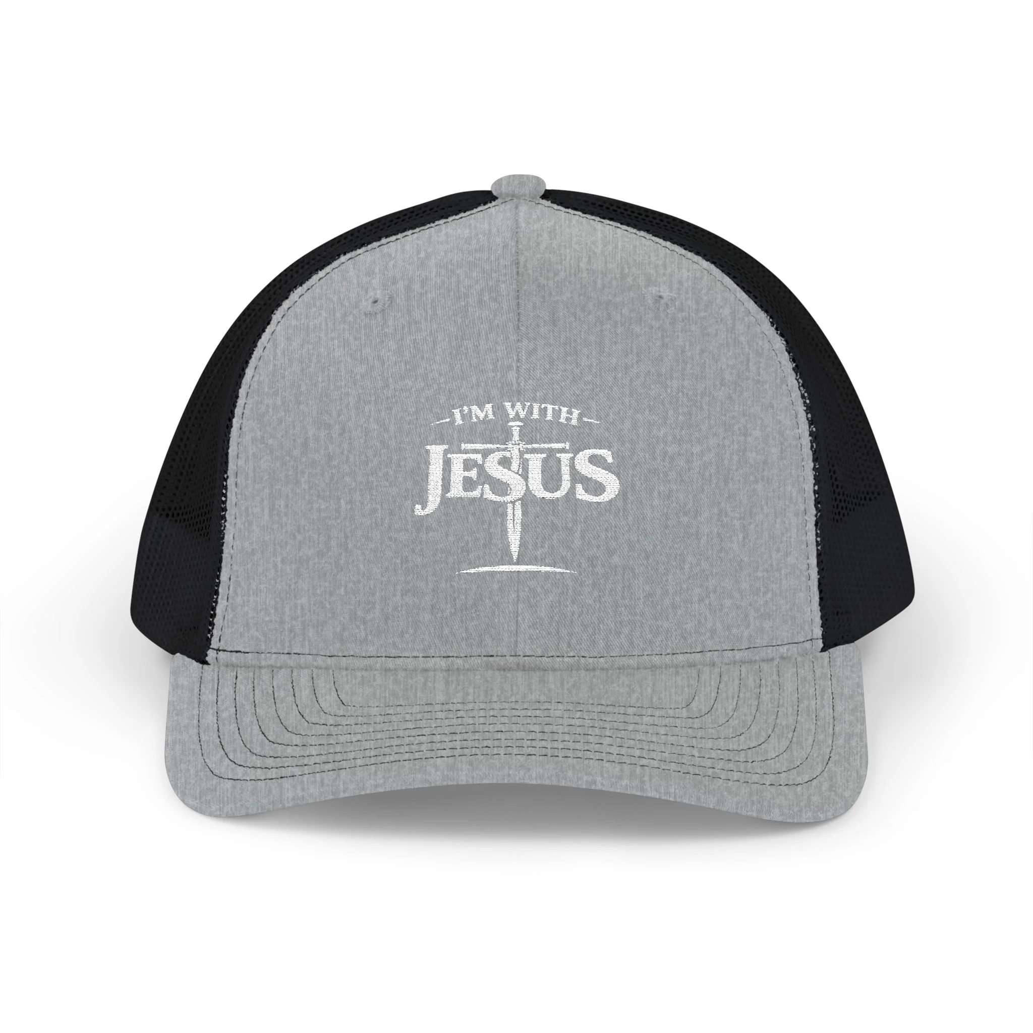 I’m With Jesus White Trucker Hat | Faith Hat | Embroidered Cap - Image 11