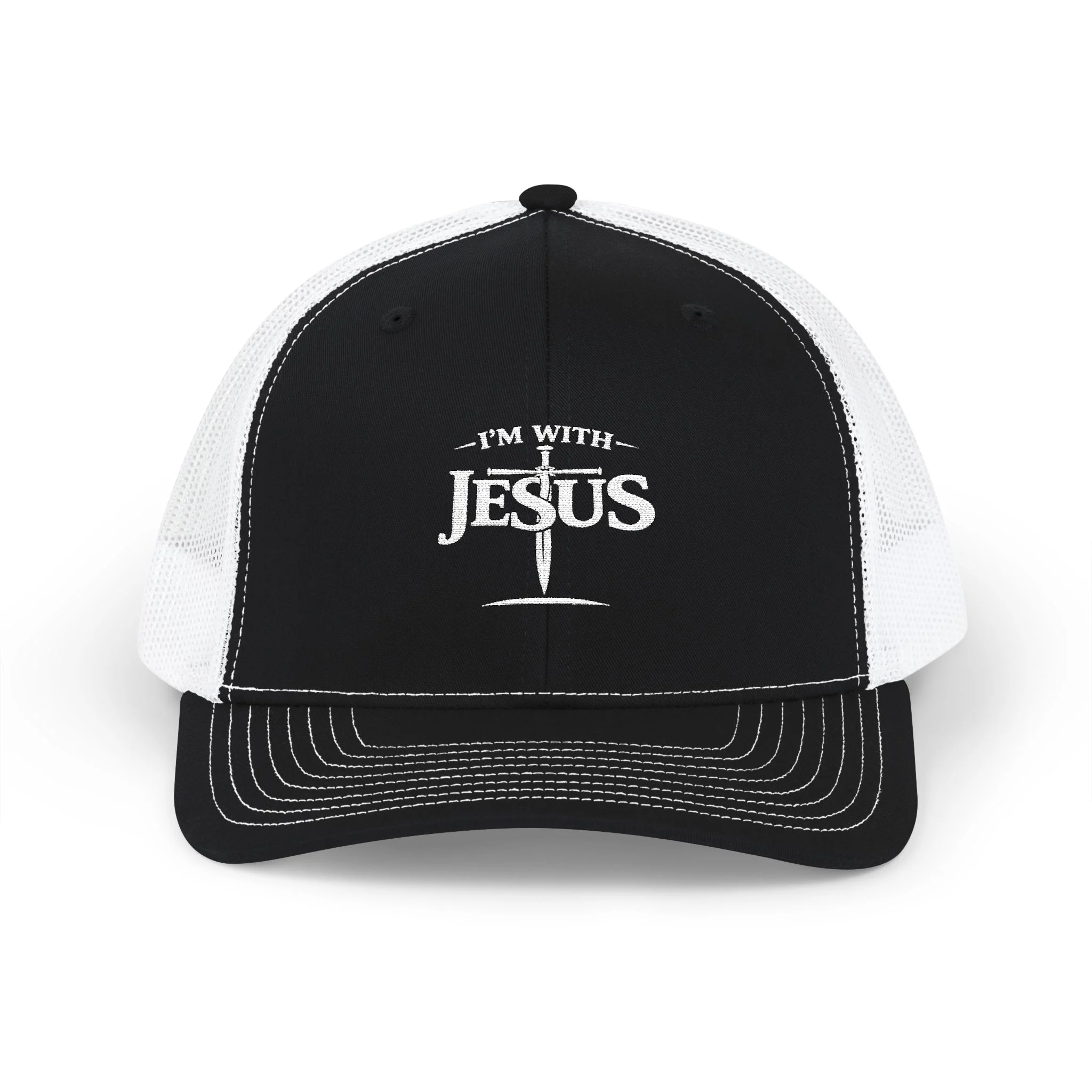 I’m With Jesus White Trucker Hat | Faith Hat | Embroidered Cap