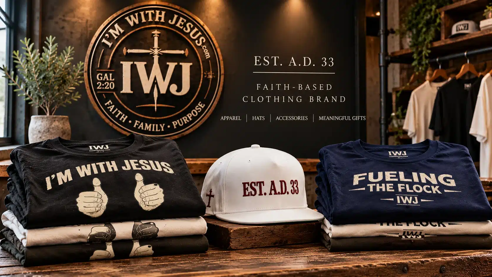 I’m With Jesus Brand Display IWJ Christian Clothing Brand